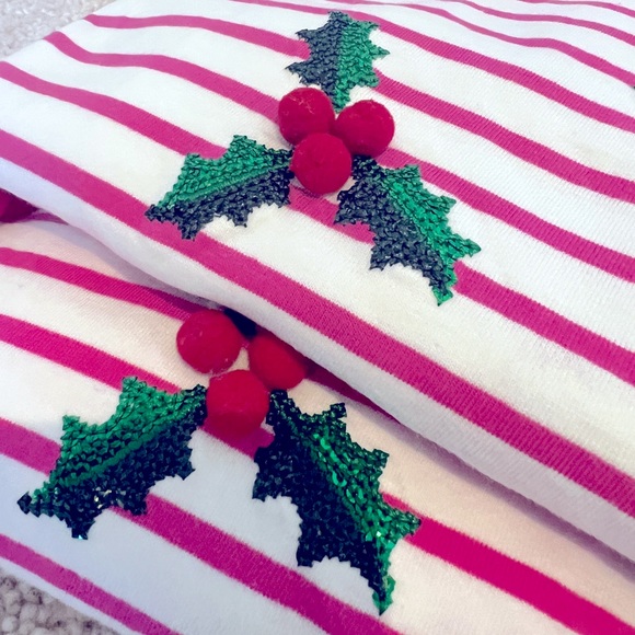 Boden Girls Fun Festive Breton with sparkly holly and pom pom berries. - Picture 5 of 9